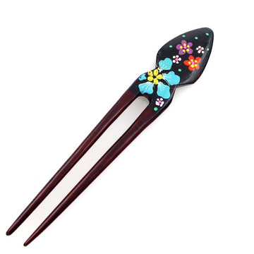 Handmade Teakwood 2-Prong Color Lacquered Hair Stick